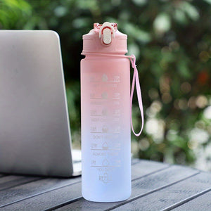 Stay Hydrated & Motivated With This Gradient Color Motivational Water Bottle - Time Marker, Leakproof, BPA-Free & Cute Stickers Included !