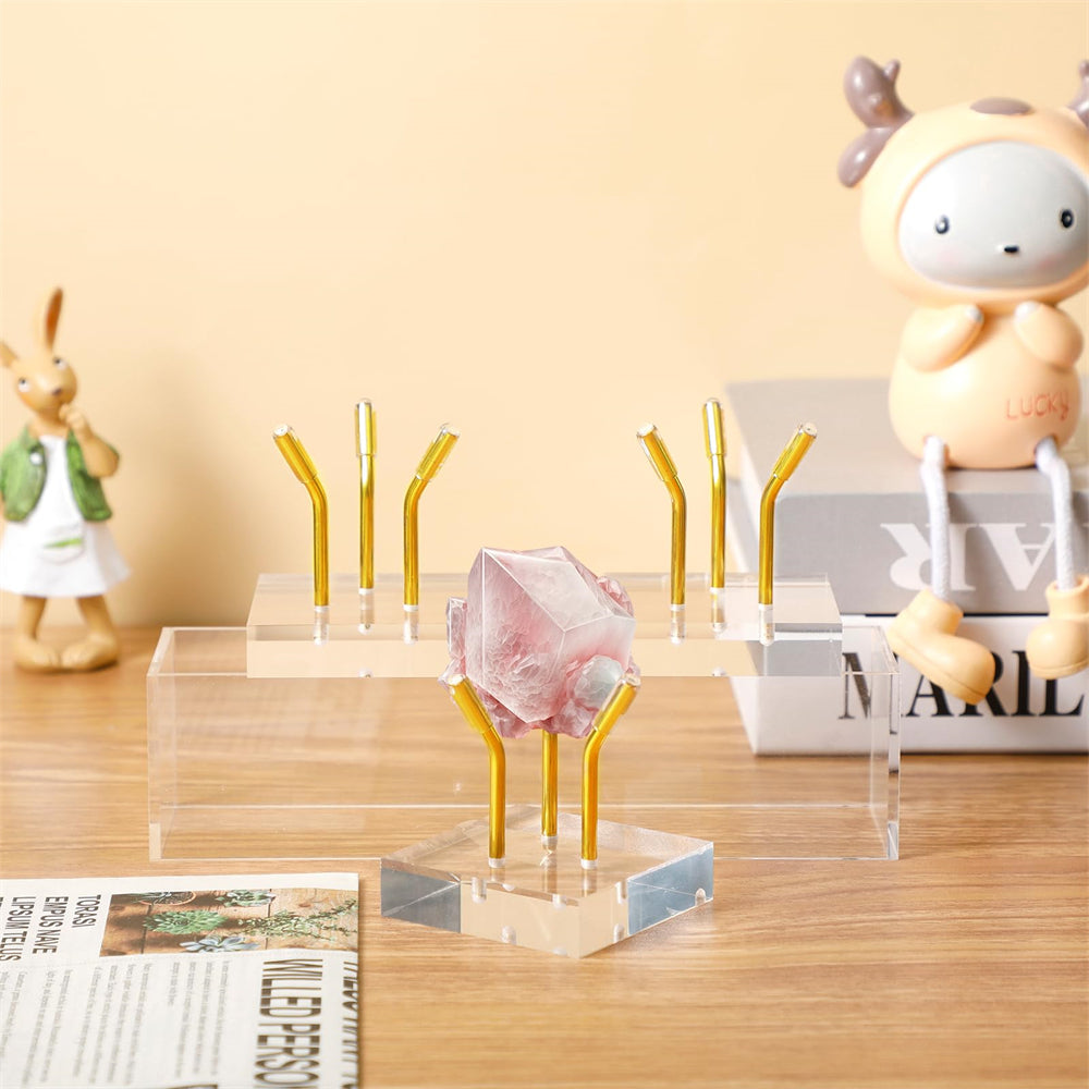 4 Pcs Metal Arm Display Stand Easel with 60mm Easel Clear Acrylic Display Stand Holder Acrylic Base for Displaying Crystal Rock Mineral Agate Coral