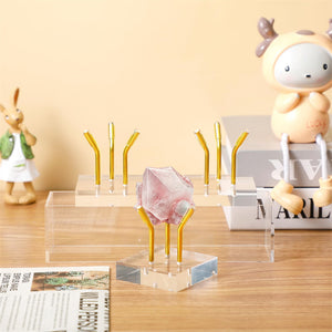 4 Pcs Metal Arm Display Stand Easel with 60mm Easel Clear Acrylic Display Stand Holder Acrylic Base for Displaying Crystal Rock Mineral Agate Coral