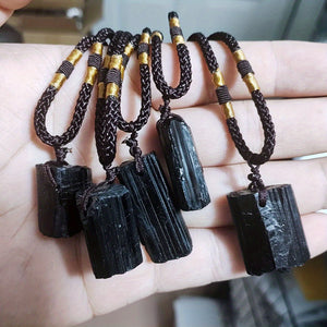 Black Tourmaline Necklace Pillar Pendant Necklace  Black Tourmaline Crystal Jewelry Necklace