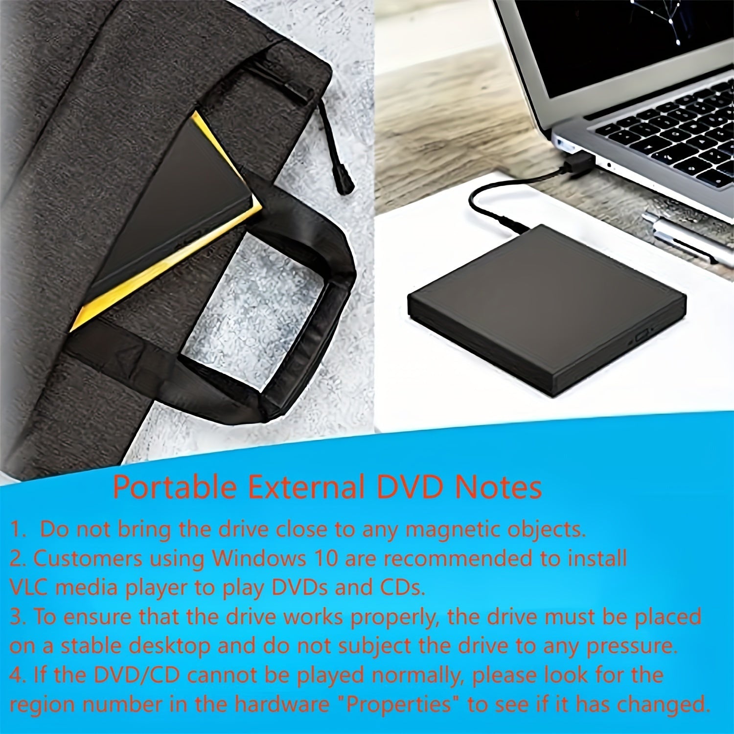 Portable USB 2.0 External CD/DVD Drive - High-Speed Burner & Player for PC/Laptop - Plug & Play, Travel-Friendly