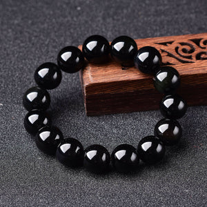 Natural Plain Solid Black Obsidian Quartz Reiki Crystal Fashion Chakra Bracelet