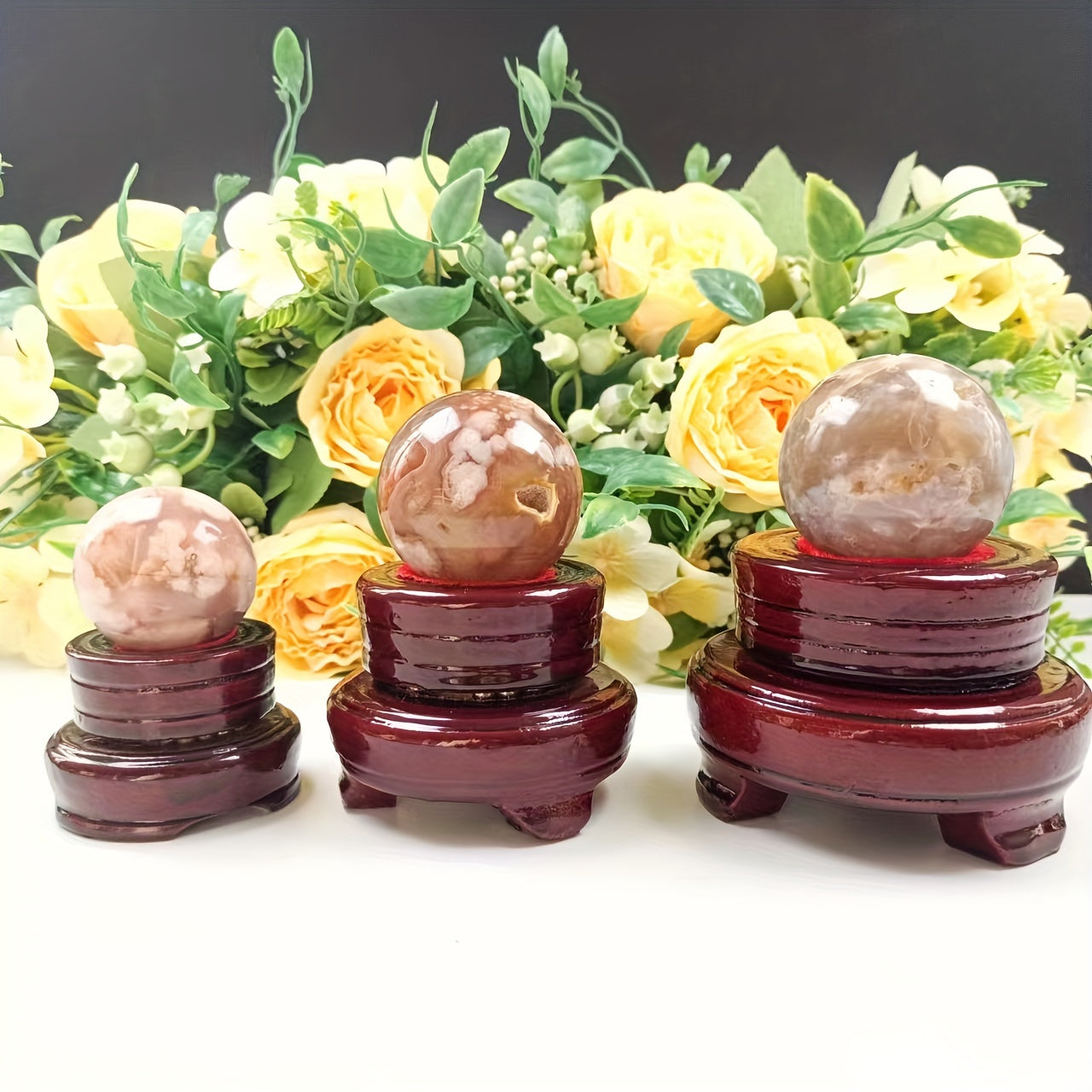 Natural Flower Agate Spheres,Cherry Agate Crystal Ball,Healing Crystal,Quartz Ball,Natural Polished Cherry Blossom Balls For Meditation&Home Decoration,Reiki Healing,Reiki Healing,Crystal Gifts,Christmas Decorations Thanksgiving Gifts