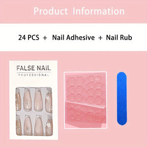 24 pcs Holographic Square Full Cover Press On Nails - White Flower Nude Petite French Tips - DIY Manicure for Women - Glossy Coffin False Na