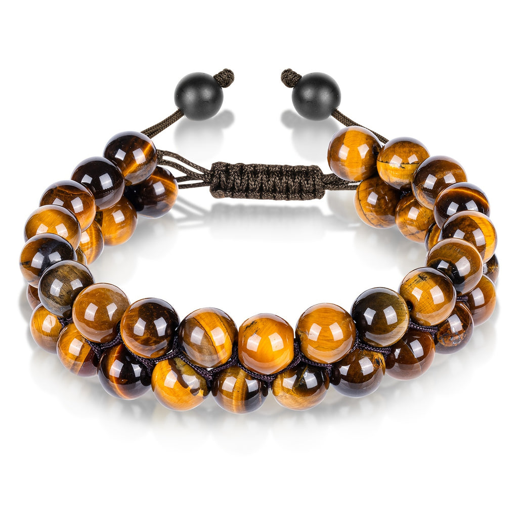 Healing Crystals Tigers Eye Black Obsidian Hematite 8mm Stone Beads Good Luck Triple Protection Bracelet For Men Women