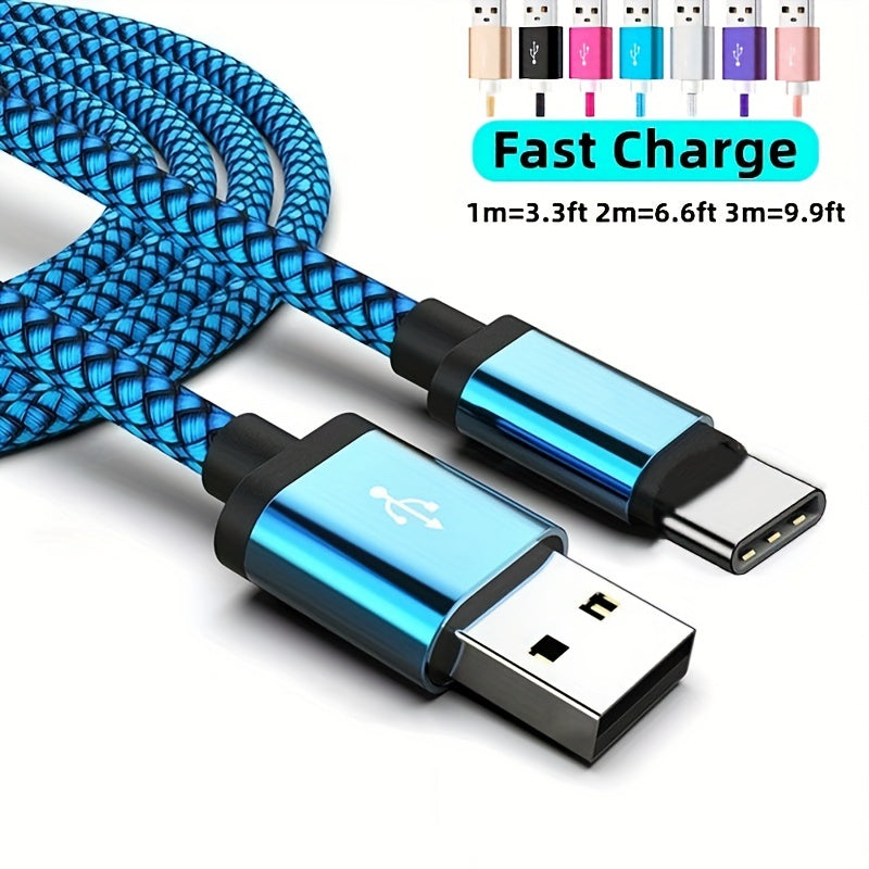 Multi-Device Quick Charge: Durable Nylon USB-C to USB Cable with High-Speed Data Sync - Universal & Glossy