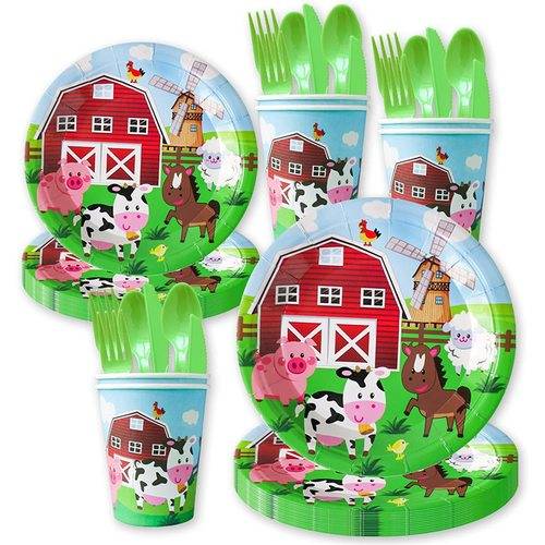 Farm Animals Tableware Party Supplies Birthday Disposable Paper Plate 70PCS Set US Local Shipping