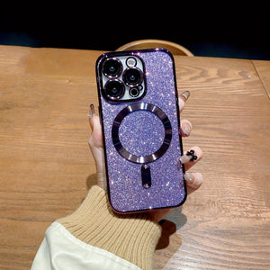 Luxurious Electroplated Wireless Charging Case for iPhone 14/13/12/11 Pro Max Plus - Glitter Soft Bumper Cover