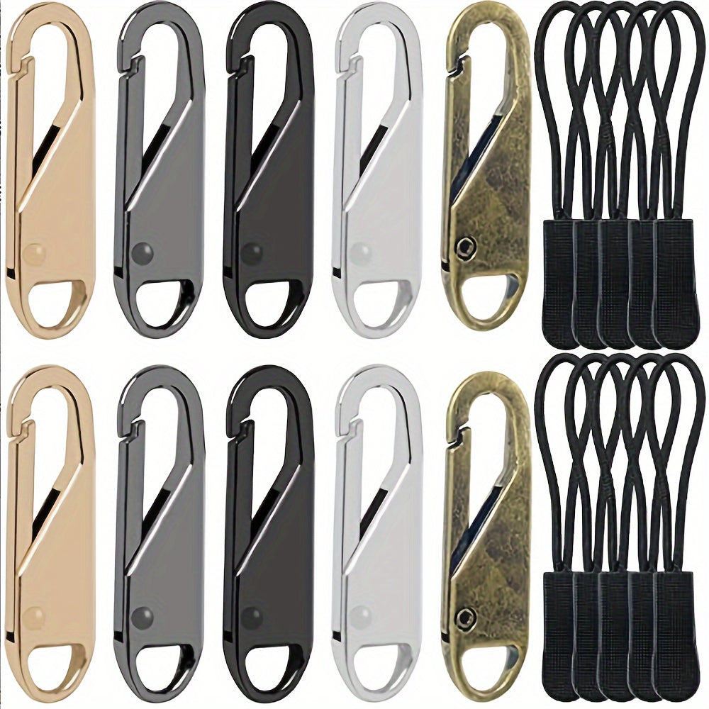 20pcs Zipper Pull Replacement With 10 Extension Cords, Detachable Zipper Pull Tabs For Luggage Clothing Jackets Backpacks Boots Purse Handba