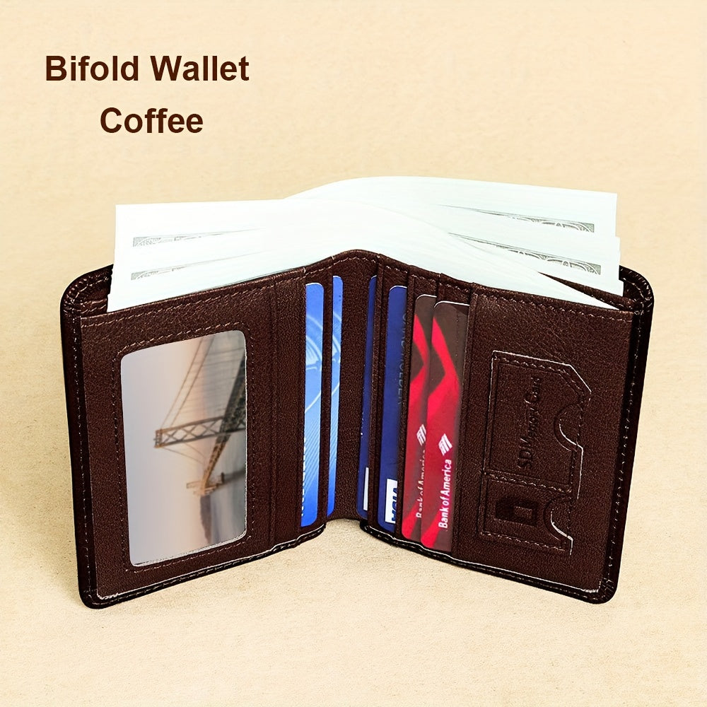 1pc Genuine Leather Rfid Blocking Wallets For Men, Retro Thin Short Multi-functional ID Credit Card Holder, Gifts To Men On Valentine's Day