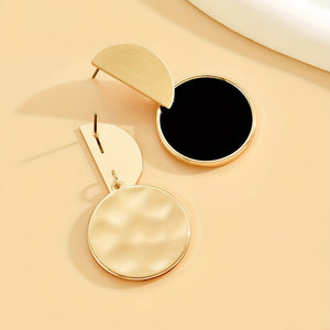 Golden Simple Splicing Black Contrast Color Round Shaped Stud Earrings Zinc Alloy Jewelry For Women Girls Daily Wear