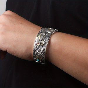 Carved Dragon Beast Open Bracelet, Classic Exquisite Retro Domineering Wrist Accessories For Men