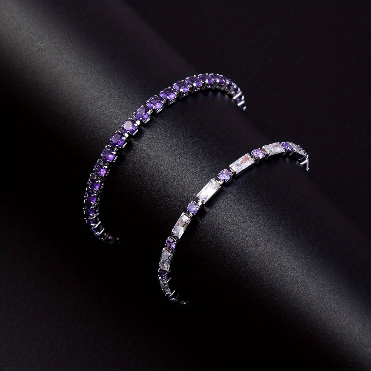 2pcs Trendy Shiny Purple Zircon Bracelets For Men, Gift For Family And Friends, Holiday Birthday Gift For Boyfriends / Girlfriends