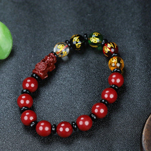 Natural Cinnabar Purple  Sand Pixiu Five Blessing Beads Good Luck Bracelet Stretch Bracelet