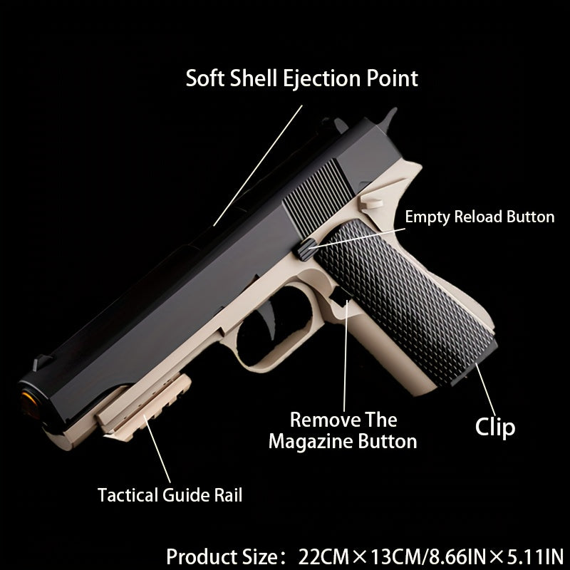 M1911 New Style Toy Gun Soft Clip Pistol [Upgradeable Continuous Shot] Short Bit Suspension Mode Clip And Pull Back Action, Toy Foam Blaster