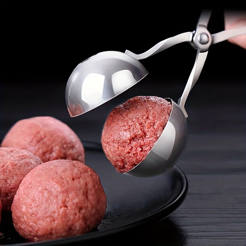 1pc Meatball Machine, Stainless Steel, Non-stick Meatball Machine, Pliers, Cake Meatball Machine With Cookie Dough Ice Tongs, Kitchen Spoon,