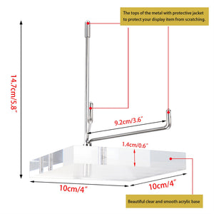 Clear Acrylic Display Stand Holder with Adjustable Metal Arms, Gold Plates Display Stand Easel for Plate Geodes Fossils Minerals Crystals