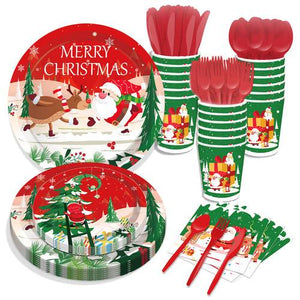 Christmas Tree Santa Claus Paper Plates Party Supplie Plates Napkins 68PCS Set US Local Shipping