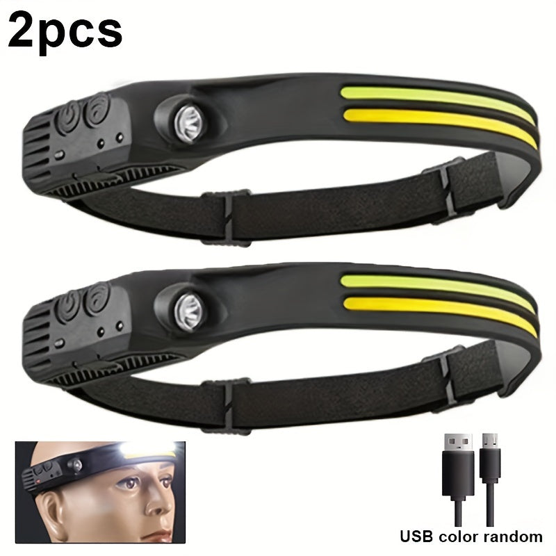 2/5pcs Led Sensor Headlamps, USB Rechargeable 18650 Built-in Battery Powerful Headlight For Outdoor Camping Fishing