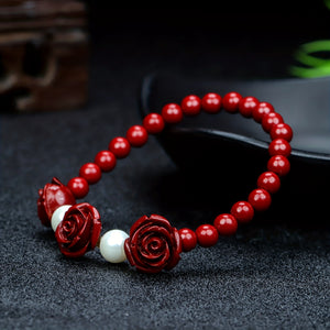 Natural Cinnabar Rose Bracelet Stretch Bracelet Ethnic Bracelet