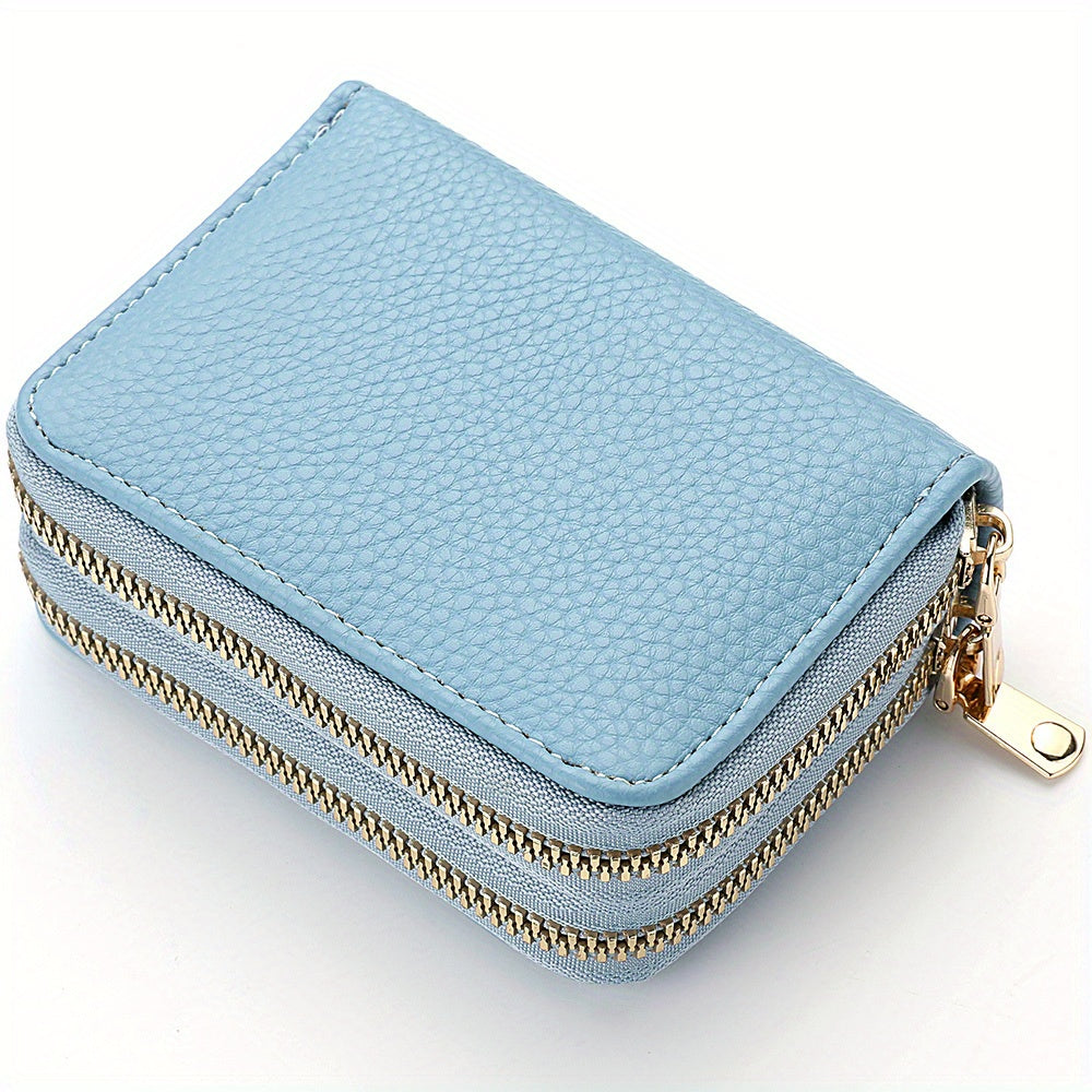 Women's Double-Zip Wallet: Spacious Faux Leather Organizer, Minimalist Style with Card Slots & Coin Pocket