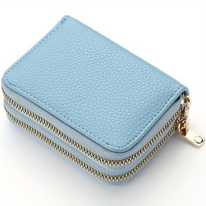 Women's Double-Zip Wallet: Spacious Faux Leather Organizer, Minimalist Style with Card Slots & Coin Pocket