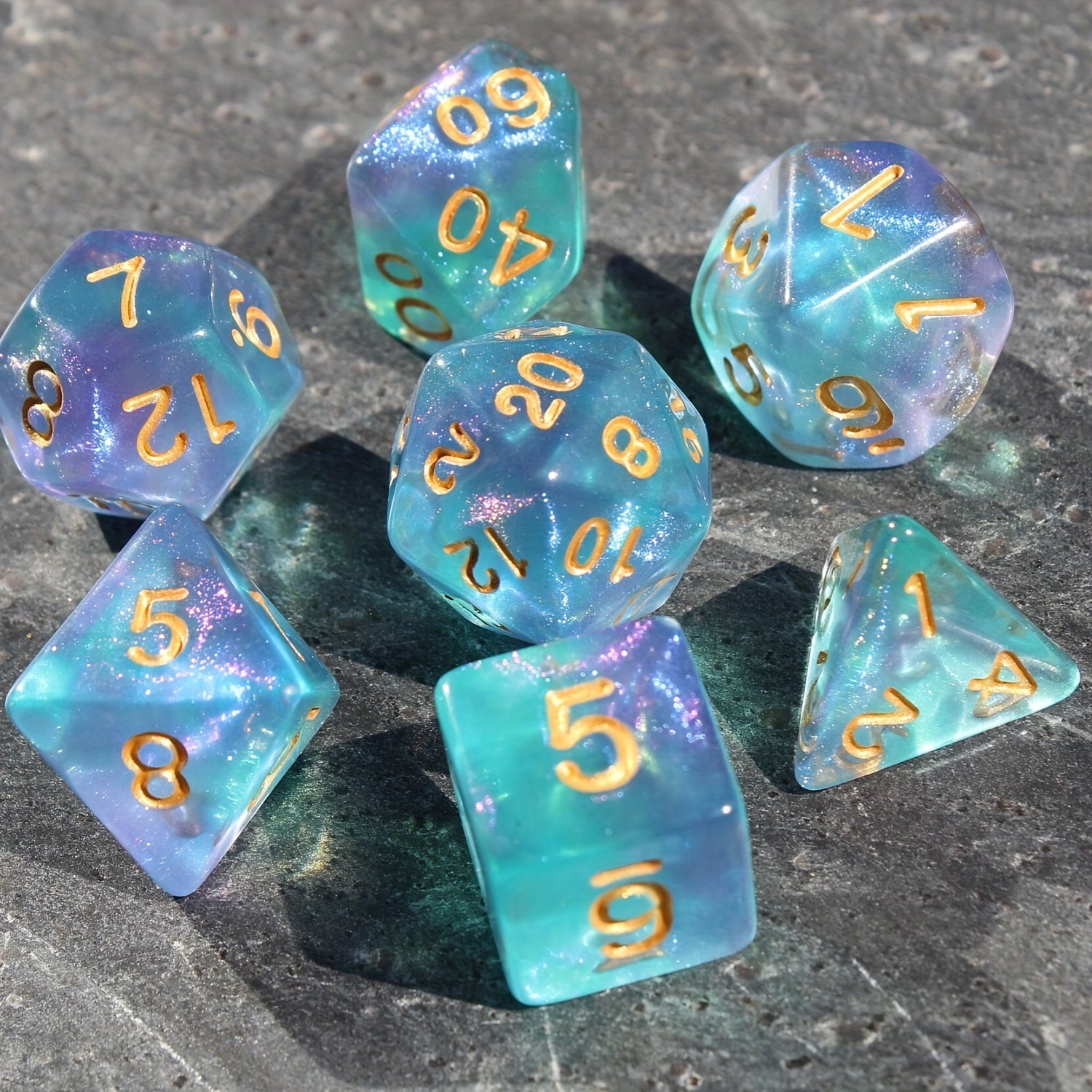 7pcs/Set Blue Starry Sky Dice Table Games RPG Dice Set For Party Halloween Christmas