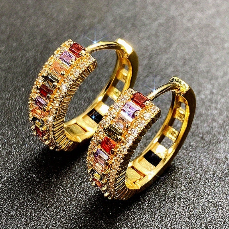 18K Gold Plated Channel Setting Rectangle Cut Topaz Vice Stone Zircon Small Hoop Earrings For Women Bridal Wedding Party Earring Huggie Earr