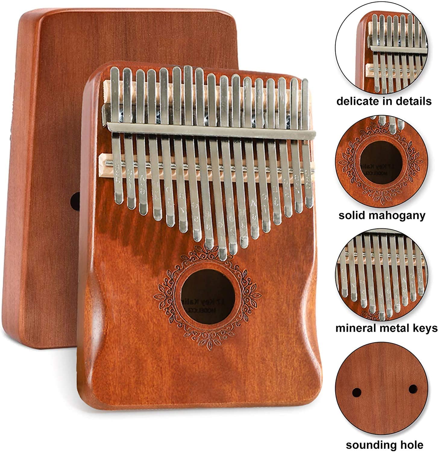 17 Keys Kalimba Thumb Piano, Ergonomic Portable Finger Piano, Retro Style Mbira Finger Piano With Study Instruction And Tune Hammer, Music G