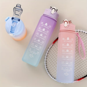 Stay Hydrated & Motivated With This Gradient Color Motivational Water Bottle - Time Marker, Leakproof, BPA-Free & Cute Stickers Included !