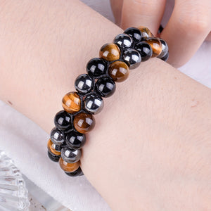 Triple Protection Bracelet, Tiger Eye Stone Hematite And Black Obsidian Natural Stone Beads 8mm Bracelets For Men