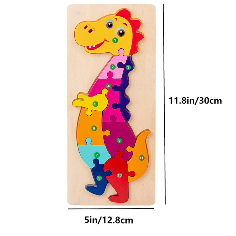 Rectangle Toddler Puzzle,Wooden Puzzle For Children, Animals Puzzles Dinosaur Crocodile Caterpillar Giraffe,Colorful Wood Numbered Puzzles B