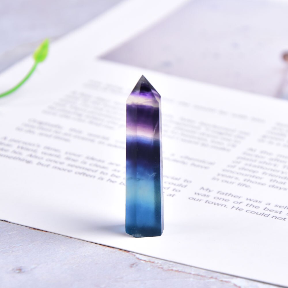 Natural Crystal Colored fluorite Point Healing Stone Hexagonal Prisms 40-80mm Obelisk Wand Treatment Stone DIY Gift 1PC