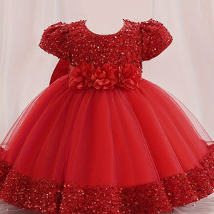 Sparkling Sequin Princess Tutu Dress for Girls - Midi, Belted, Puff-Sleeve with Comfort Viscose Lining, Perfect for Spring-to-Fall