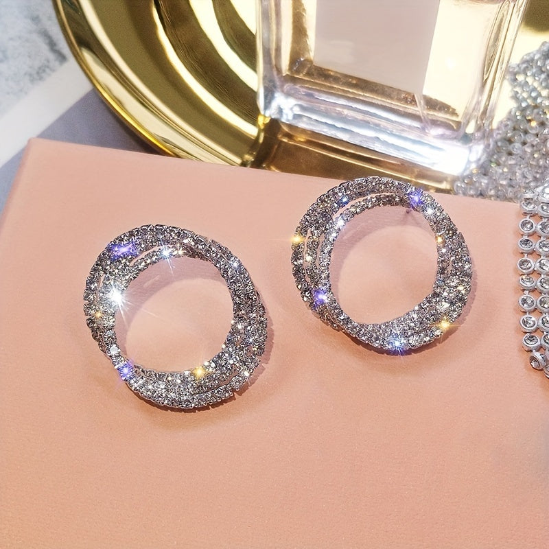 3-layer Sparkling Zircon Decor Hoop Earrings Elegant Sexy Style Silver Plated Jewelry Daily Casual