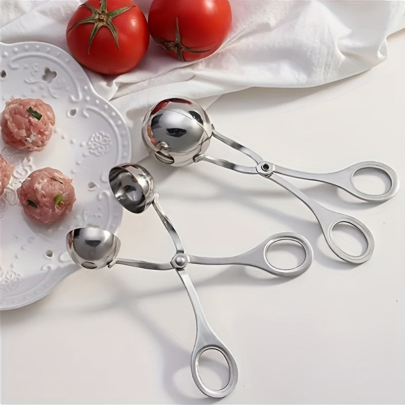 1pc Meatball Machine, Stainless Steel, Non-stick Meatball Machine, Pliers, Cake Meatball Machine With Cookie Dough Ice Tongs, Kitchen Spoon,