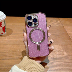 Luxurious Electroplated Wireless Charging Case for iPhone 14/13/12/11 Pro Max Plus - Glitter Soft Bumper Cover