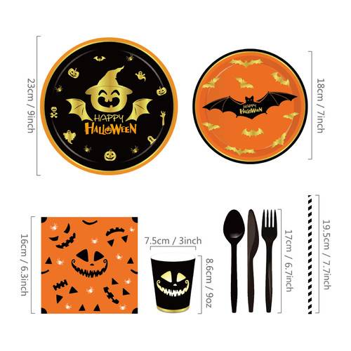 Halloween Pumpkin Blood Hand Bat Paper Plates Party Supplie Plates 68PCS Set US Local Shipping