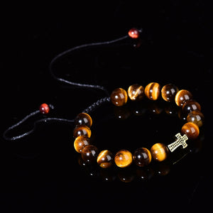 Natural Tigers Eye Quartz Reiki Crystal Cross Fashion Chakra Bracelet Adjustable