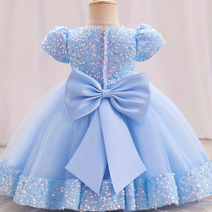 Sparkling Sequin Princess Tutu Dress for Girls - Midi, Belted, Puff-Sleeve with Comfort Viscose Lining, Perfect for Spring-to-Fall