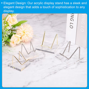 Acrylic Display Stands, 2 Pack Display Easel Holder Stainless Steel Arm Crystal Display Stand for Mineral Gemstone Style 1, Clear