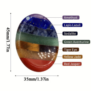 Relieve Anxiety & Stress with 7 Chakra Crystals Healing Stones - Oval Thumb Worry Stone for Meditation