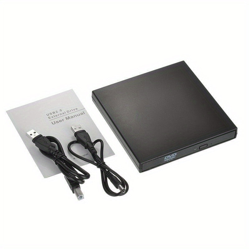 Portable USB 2.0 External CD/DVD Drive - High-Speed Burner & Player for PC/Laptop - Plug & Play, Travel-Friendly