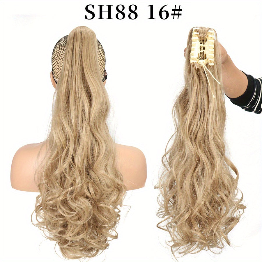 Long Wavy Ponytail Extensions - 22 Inch Claw Clip In Synthetic Hair Piece for Women and Girls - Add Volume and Style to Your Hair Hair Acces