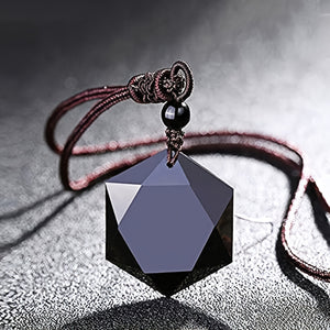 1pc Black Obsidian Necklace Natural Obsidian Hexagram Star Of David Energy Stone Protection Amulet Charm Pendant Necklace For Women Men Coup