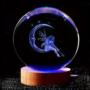 1pc Crystal Ball Multi-coloured Night Light, 3D Moon & Fairy Laser Engraved Night Light, For Girlfriend Classmate Wife Creative Birthday Gif