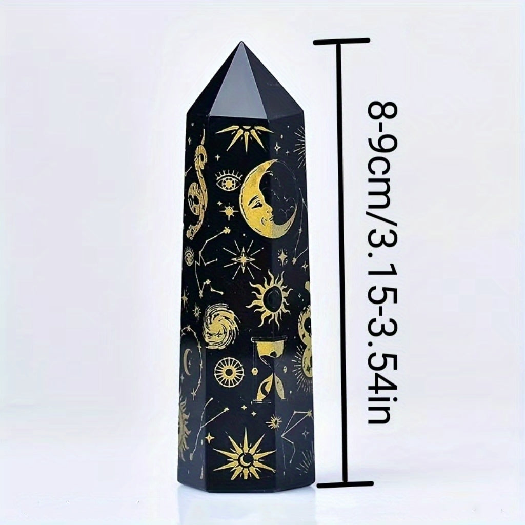 Black Obsidian Seven Main Chakras Symbolic Crystal Tower Healing Crystal The Seven Chakras Wand For Spiritual Use Hexagonal Point Reiki Chakra Gemsone Home Office Decoration