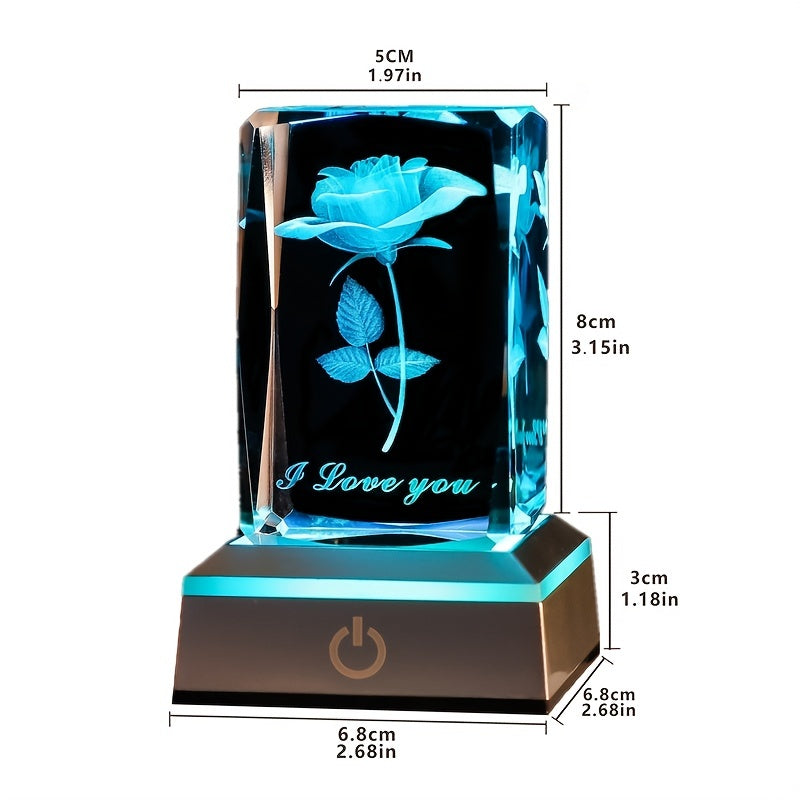 1pc 3D Rose Crystal With LED Color Lamp, Mother's Day Gift, Birthday Present For Girlfriend, Wife, Mother, Friendship Love Commemorate Uniqu