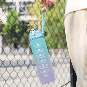 Stay Hydrated & Motivated With This Gradient Color Motivational Water Bottle - Time Marker, Leakproof, BPA-Free & Cute Stickers Included !