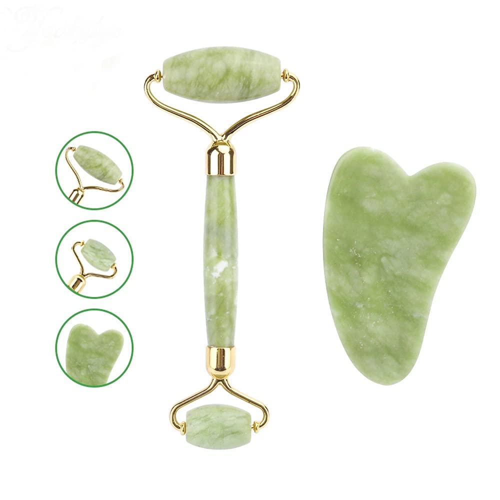 Guasha Tool Jade Roller for Face Gusha Massage Stones Set Beauty Gua Sha Facial Tools Skin Roller Massager Muscle Relaxing Relie